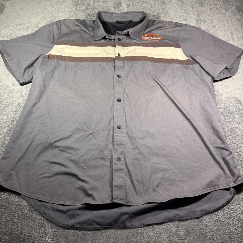 Harley-Davidson Mens 3XL Gray Short Sleeve Button Down Biker Work Shirt Logo